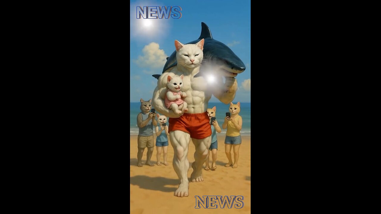 The cat pushed the shark underwater with both hands.