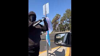 Trans man arrested for attacking a man with Pride flag, cries while spectators mock