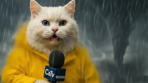 Cat weather reporter fly