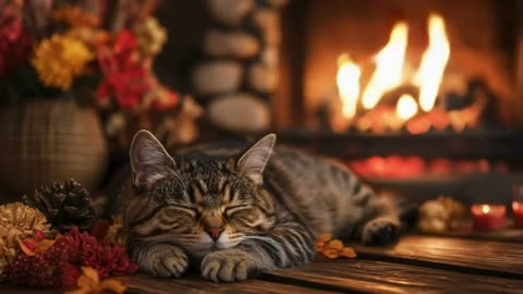 Cozy Cat by the Fireplace 🔥🐱 Relaxing Ambience for Sleep & Study