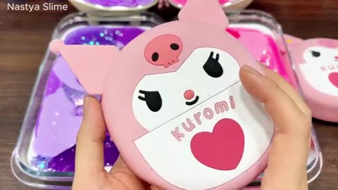 PURPLE vs PINK KUROMI Glossy Slime Mixing - Secret Battle Revealed_part2