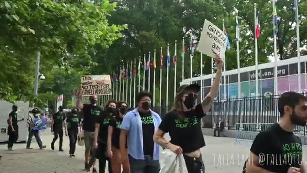Nearly 100 tech workers & anti-genocide activists RALLY outside UN in NYC