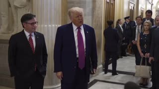 President Donald Trump meets with Congressional GOP members at the Capitol.