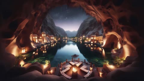 Arabian Cave Lake at Night | Relaxing Ambience Under Starry Sky for Sleep & Meditation