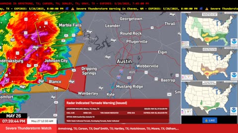 🚨 TORNADO WARNING Near Austin, TX – Blanco & Hays Counties Under Threat | May 26, 2025