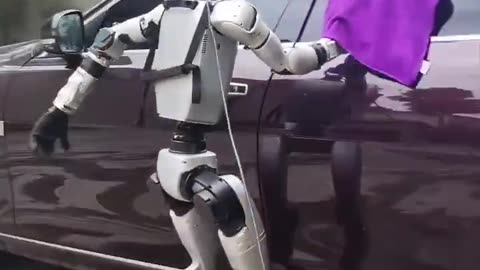 This guy in China uses his G1 robot to clean his car