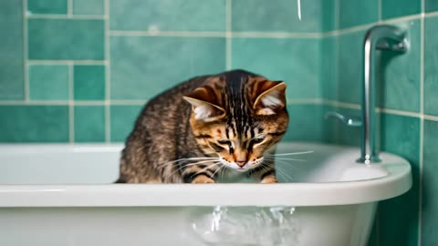 Cat splashing water