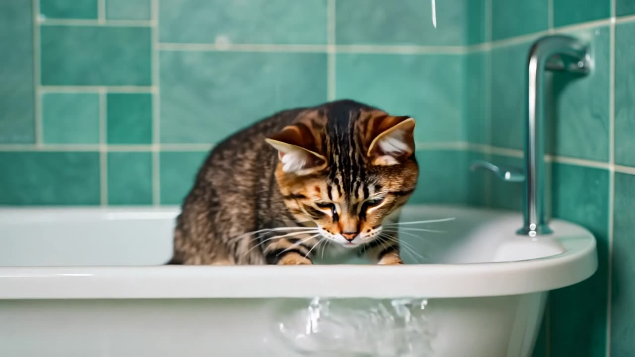 Cat splashing water