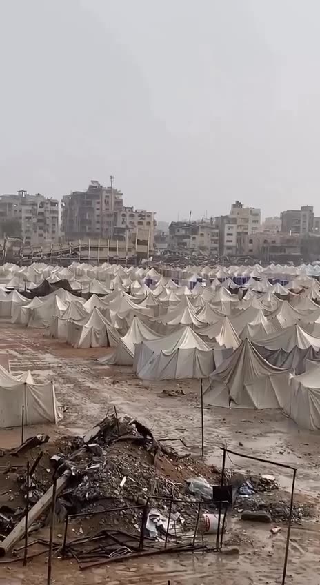 Thousands of Palestinian families in displacement tents...
