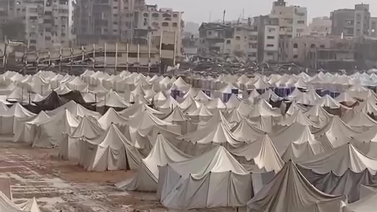 Thousands of Palestinian families in displacement tents...