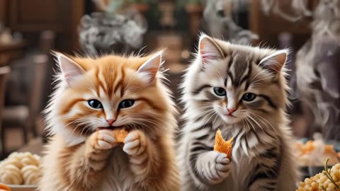 AI Cute: Two Adorable Kittens Having Lunch at a Restaurant | Funny Animal Short