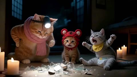 Baseball Smashes Bulb! Three Cats Fumble for Help at Night, Daisy Fixes It Hilariously