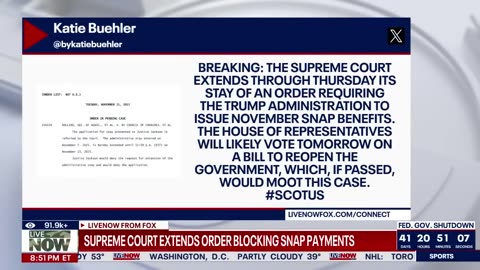 Supreme Court extends order on SNAP benefits as government shutdown nears end