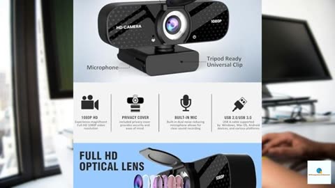 Catitru Full HD 1080P Webcam with Built-in Mic Wide Angle & Auto Focus Privacy Cover for P