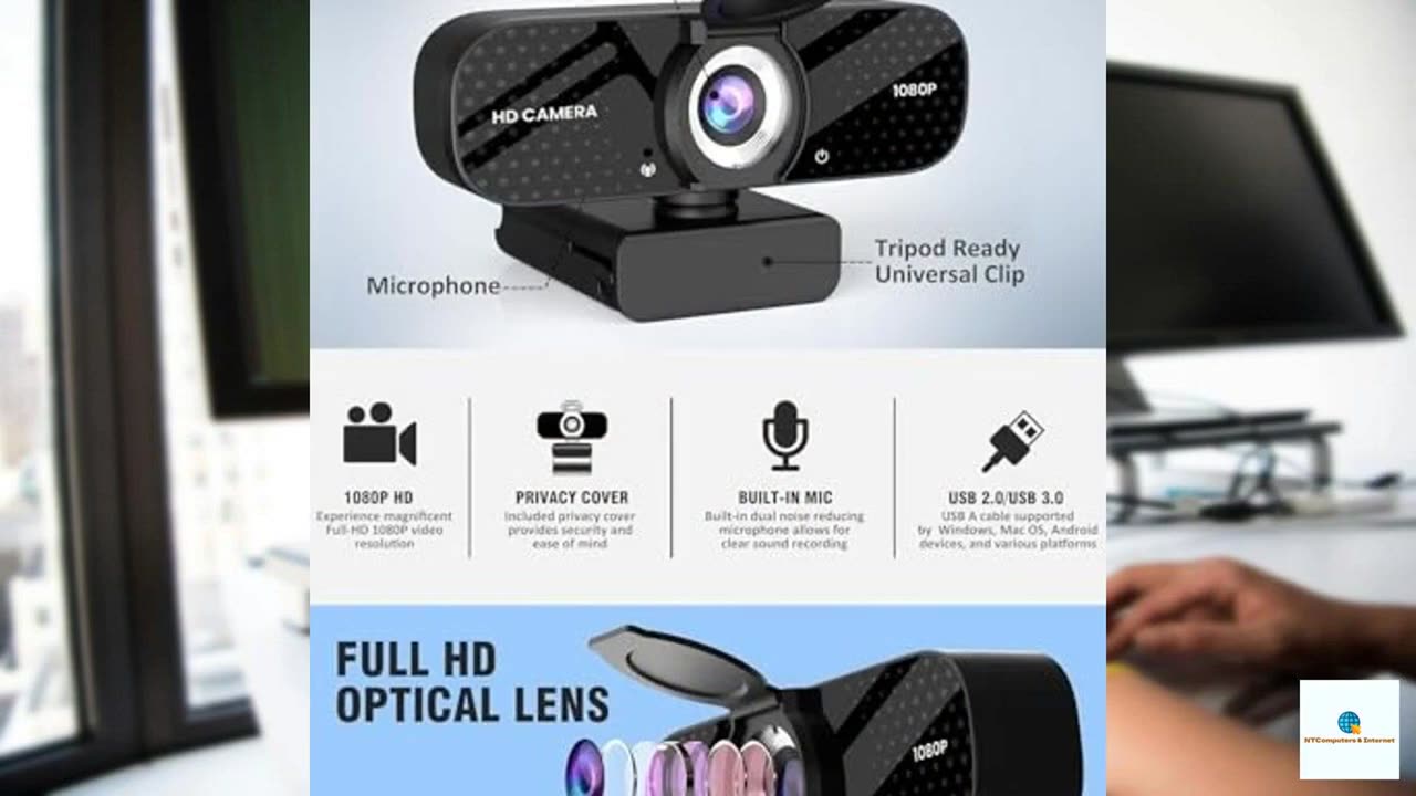 Catitru Full HD 1080P Webcam with Built-in Mic Wide Angle & Auto Focus Privacy Cover for P
