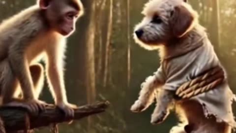 The Unlikely Hero: How a Monkey Rescued a Dog 🐶 #doglover #heartwarming #youtubeshort #cute