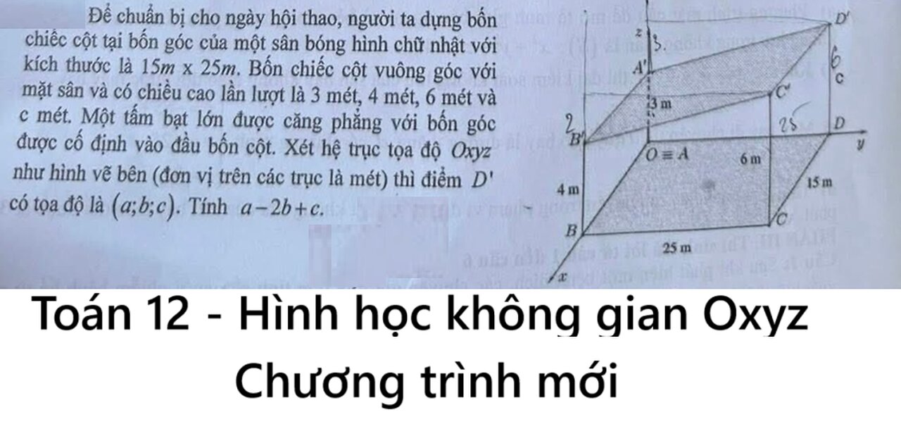 Toán 12: Để chuẩn bị cho ngày hội thao, người ta dựng bốn chiếc cột tại bốn góc của một sân
