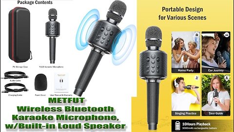 MetFut Karaoke Wireless Bluetooth Microphone w/Built-in Speakers