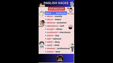 Most important daily use vocabulary with Antonyms 00 #studyhacks123 #vocabulary #english #shorts
