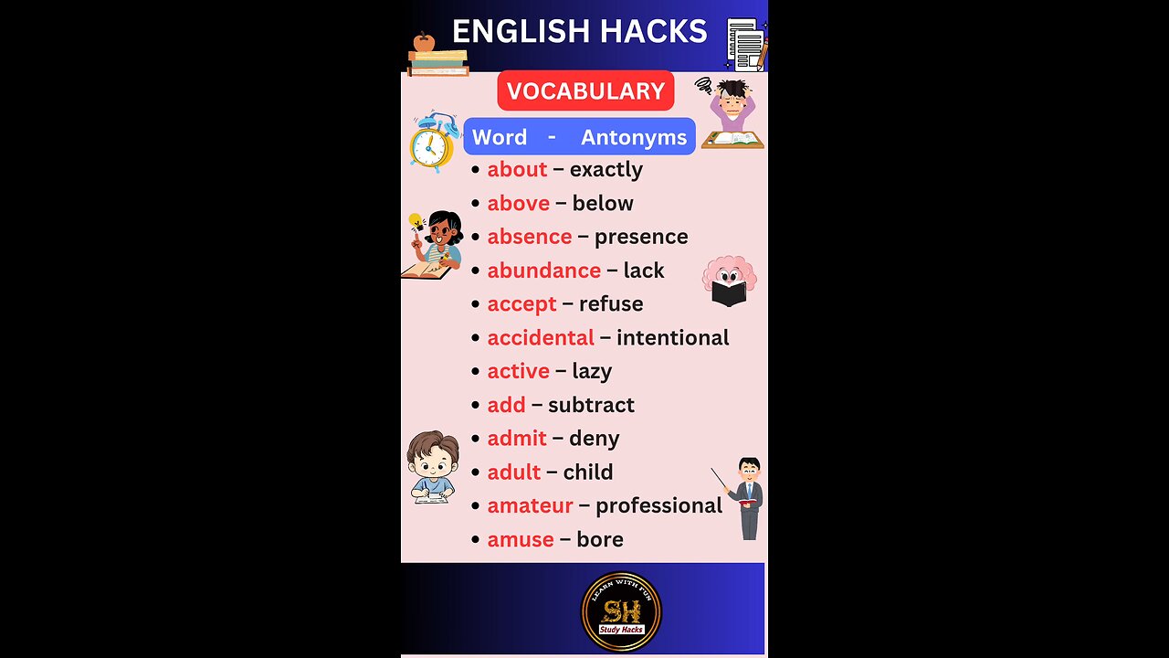 Most important daily use vocabulary with Antonyms 00 #studyhacks123 #vocabulary #english #shorts