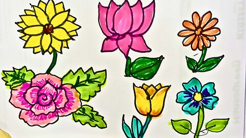 How to Draw 5 Flowers Step by Step | Easy Flower Drawing Tutorial for Beginners