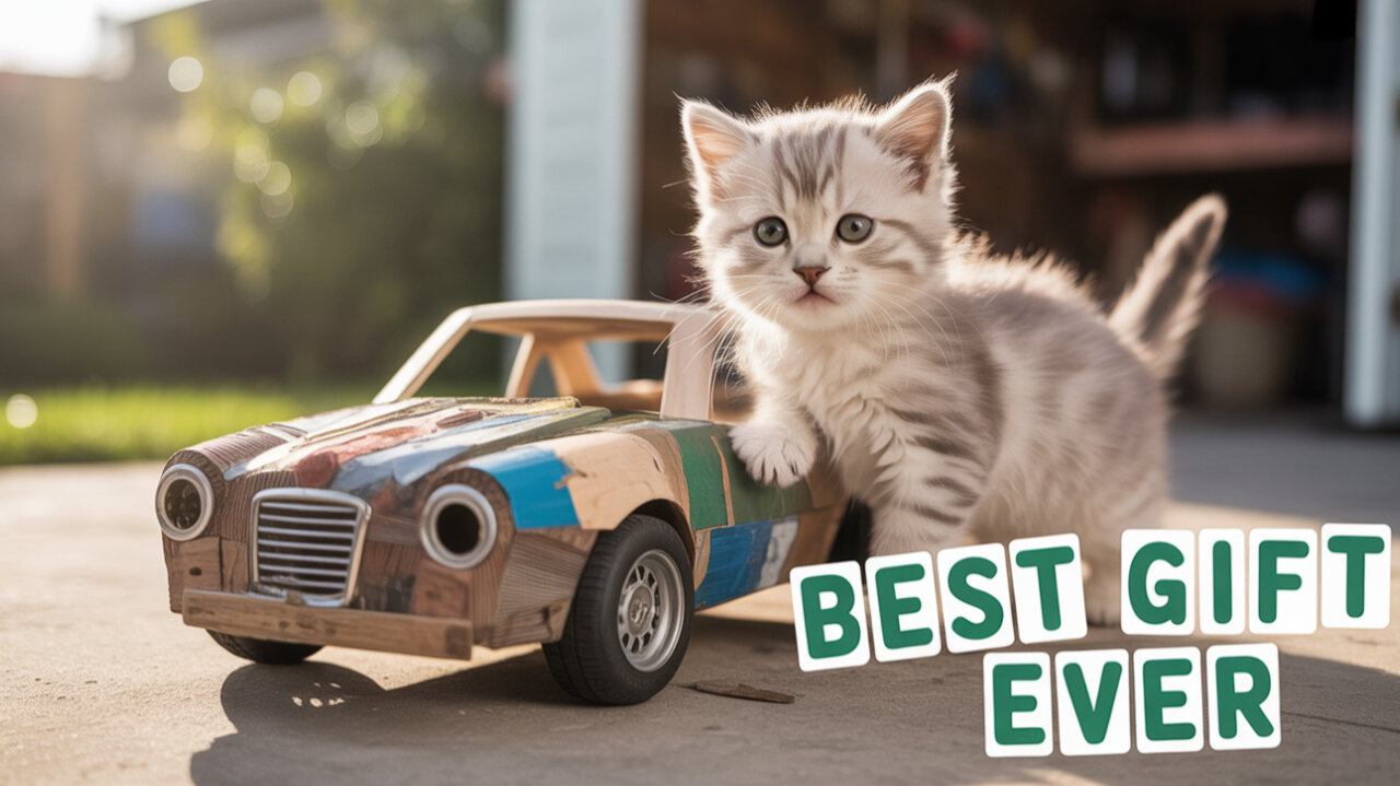 Kitten make car for papa