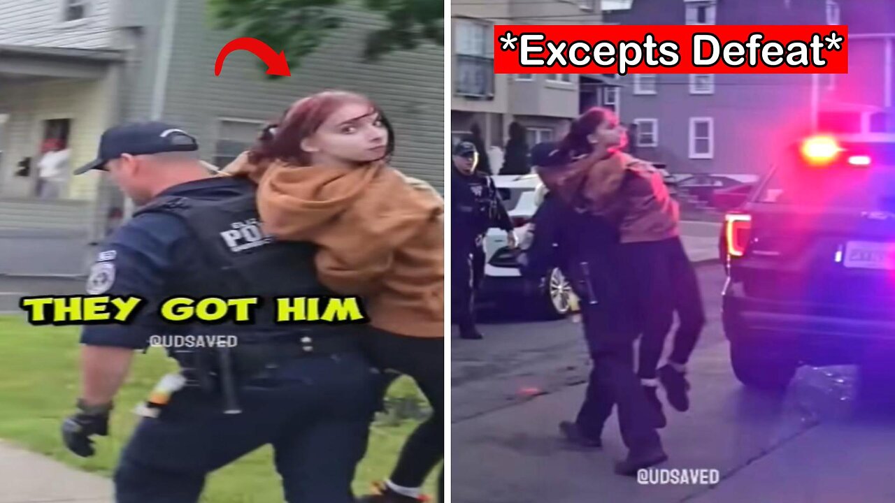 LADY GETS CARRIED TO PATTY WAGON BY COP