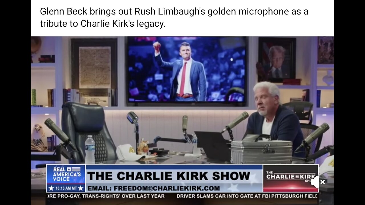 Glenn Beck brings out Rush Limbaugh's golden microphone as a tribute to Charlie Kirk's legacy.