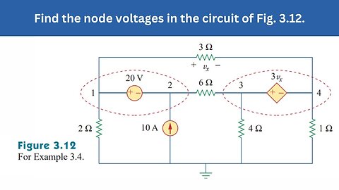 Example 3.4 | Find the node voltages in the circuit of Fig. 3.12 | FEC 4th Edition