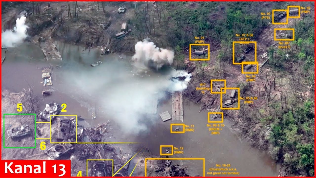 Russians trying to cross the river lose a lot of equipment on pontoons at Lyman sector of Ukraine