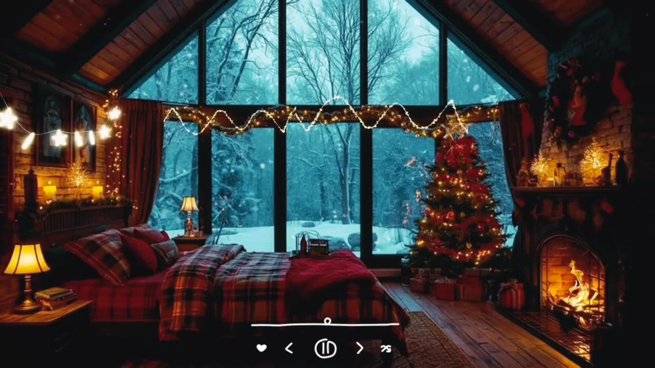 Christmas Lofi Music with Fireplace and winter snowfall ambience