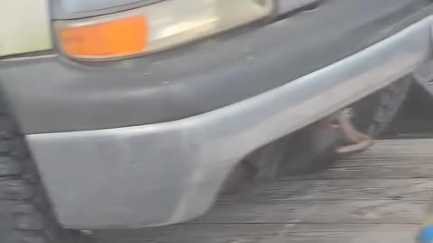 Truck Strapped Down Improperly on Trailer