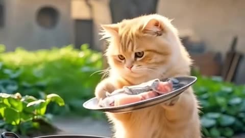 Cooking food by cat