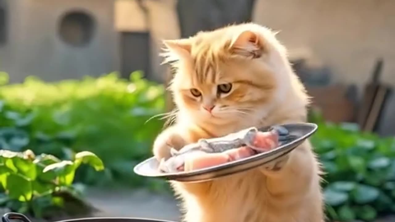 Cooking food by cat
