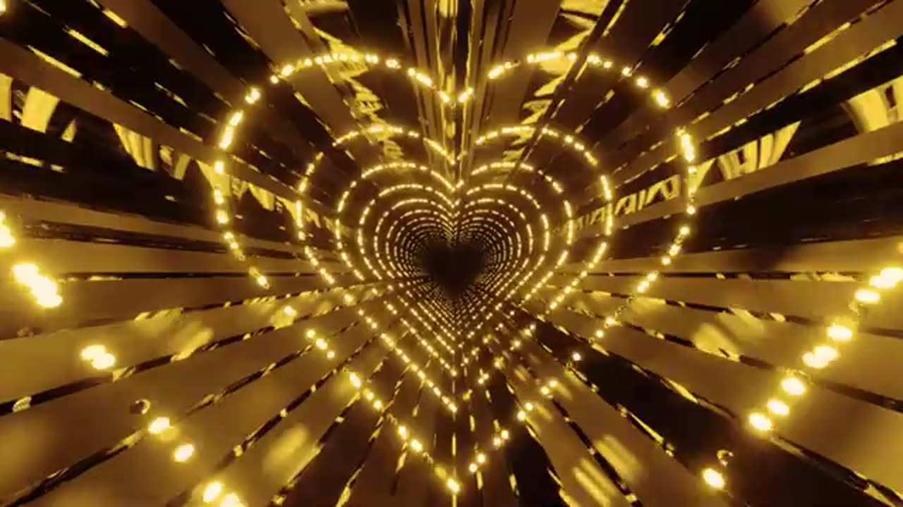 1155. 7 hours 4K Neon Heart Shape Gold Tunnel Abstract Relaxing Sci-Fi