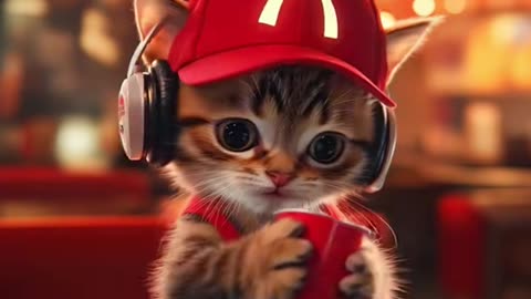 Ai Video.Cute cat works at McDonalds