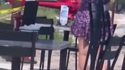 Helicopter crash lands outside waterfront restaurant in Clay Township, Michigan.