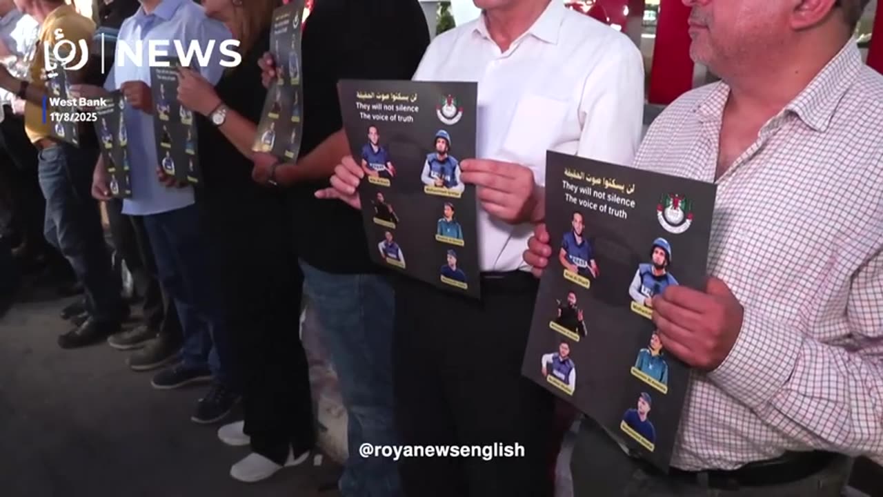 Protest in Ramallah against targeting of journalists in Gaza