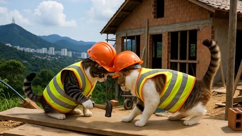 Funny Cats at Work 😂🐱 | This Went Totally Wrong!” “Cats Trying to Work on a Construction