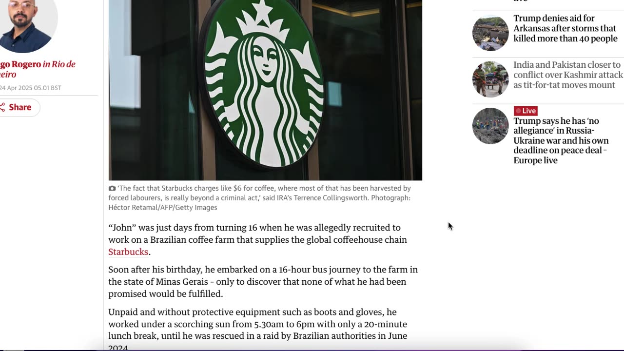 Master GongSun Taoism -Taoism Applied to the News-Brazilian workers sue coffee supplier to Starbucks