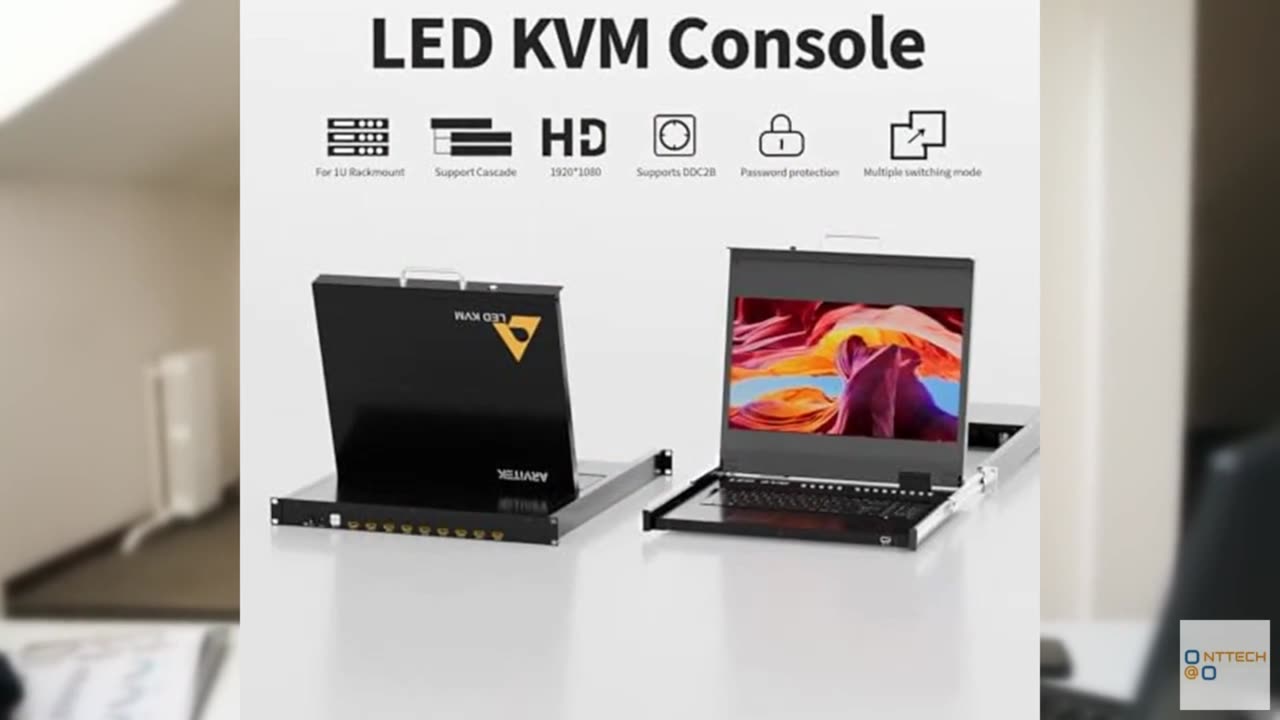 1U Rack Mount KVM Console,Arvitek 17.3" LCD Monitor KVM Switch 8 Port HDMI w/Cab
