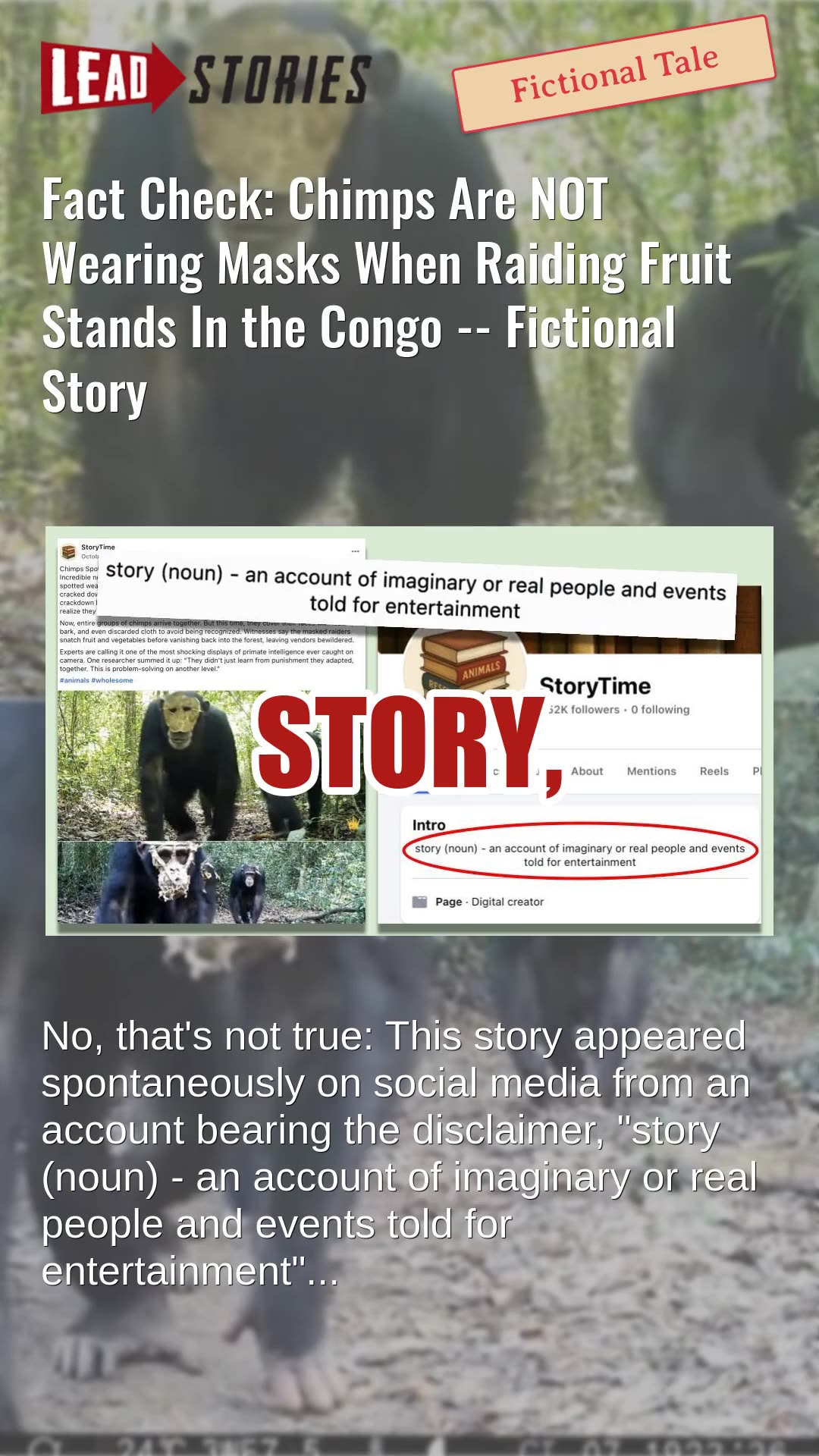 Fact Check: Chimps Are NOT Wearing Masks When Raiding Fruit Stands In the Congo -- Fictional Story