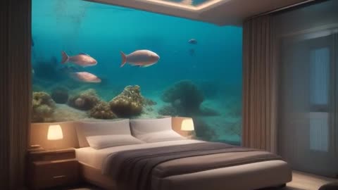 Bedroom submerged under the sea.mp4