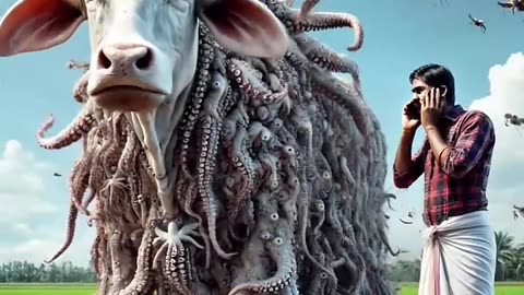 The cow covered in millions of octopus 😭 rescue team saved her , #ai #trending #rescue #cow