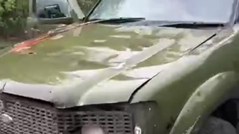 Russian Soldier Films Their Truck Having Just Been Hit By Drone
