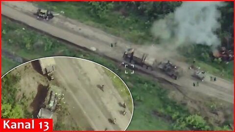Evacuating their damaged equipment, Russians were unexpectedly targeted by a drone themselves