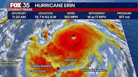 Hurricane Erin intensifies into Category 5 storm