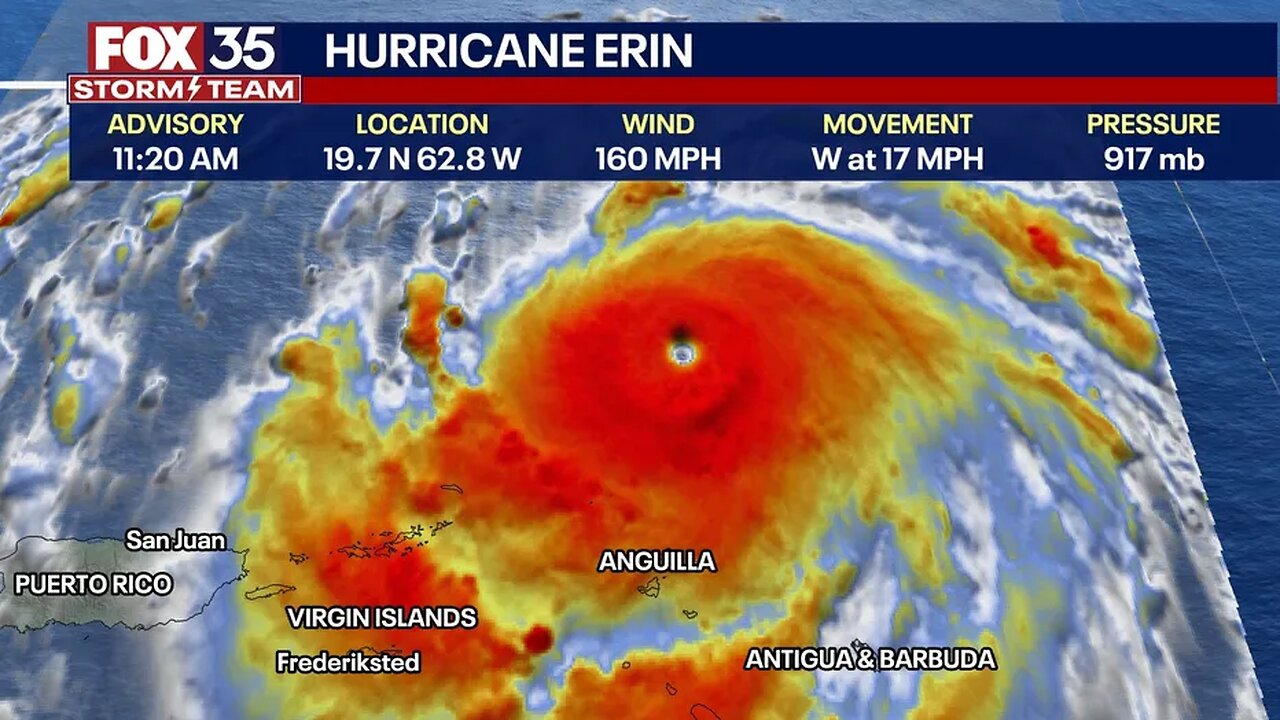 Hurricane Erin intensifies into Category 5 storm
