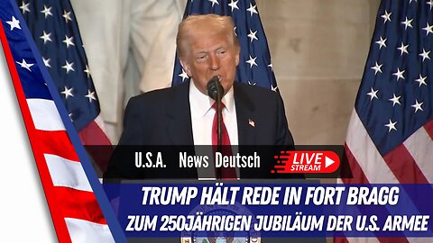 Präsident Trump hält eine Rede vor Soldaten in Fort Bragg zum 250jährigen Jubiläum der U.S. Armee.