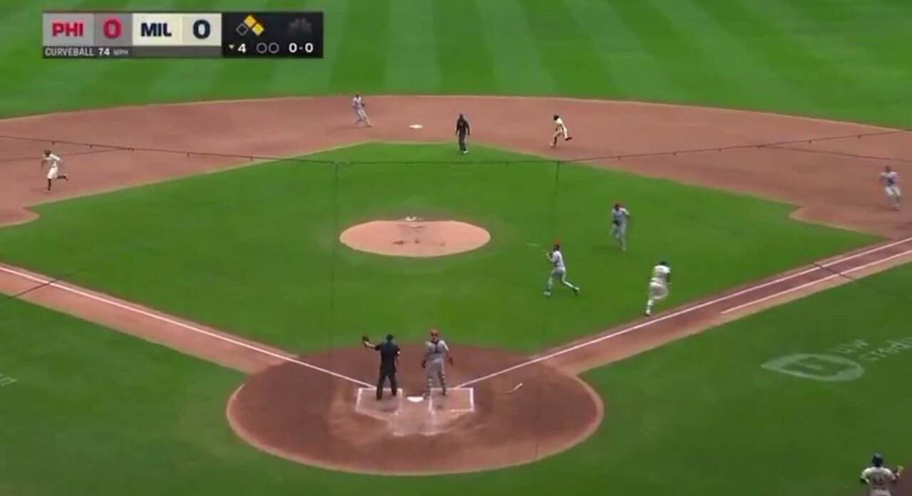 Bryce Harper makes great play and throw to 3B on a bunt. Small ball doesn't work